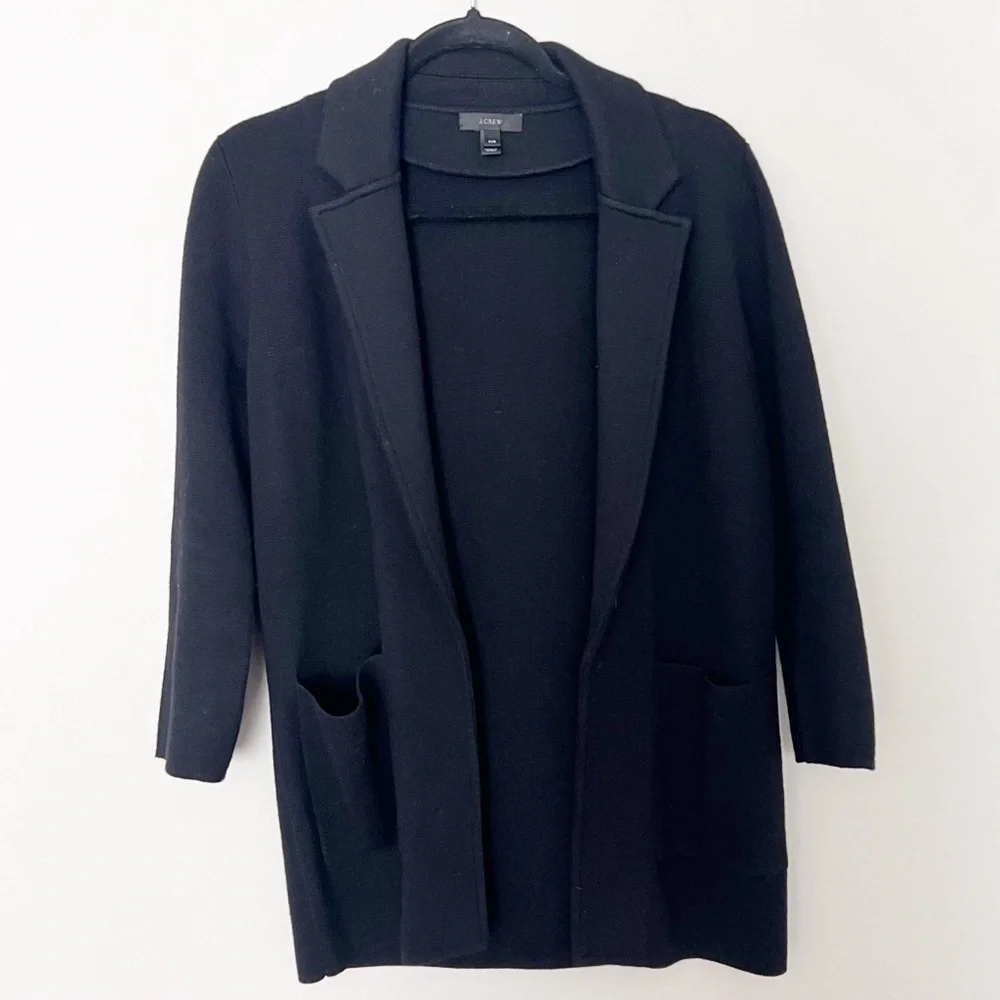 J. Crew Sophie Open Front Sweater Jacket Blazer Black Wool Blend J0224